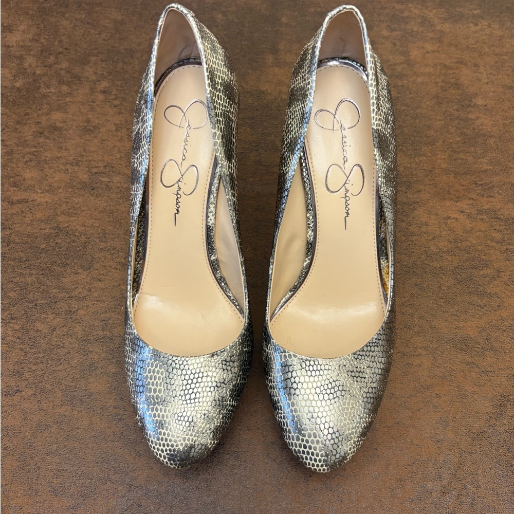 Jessica Simpson Metallic Snakeskin Heels